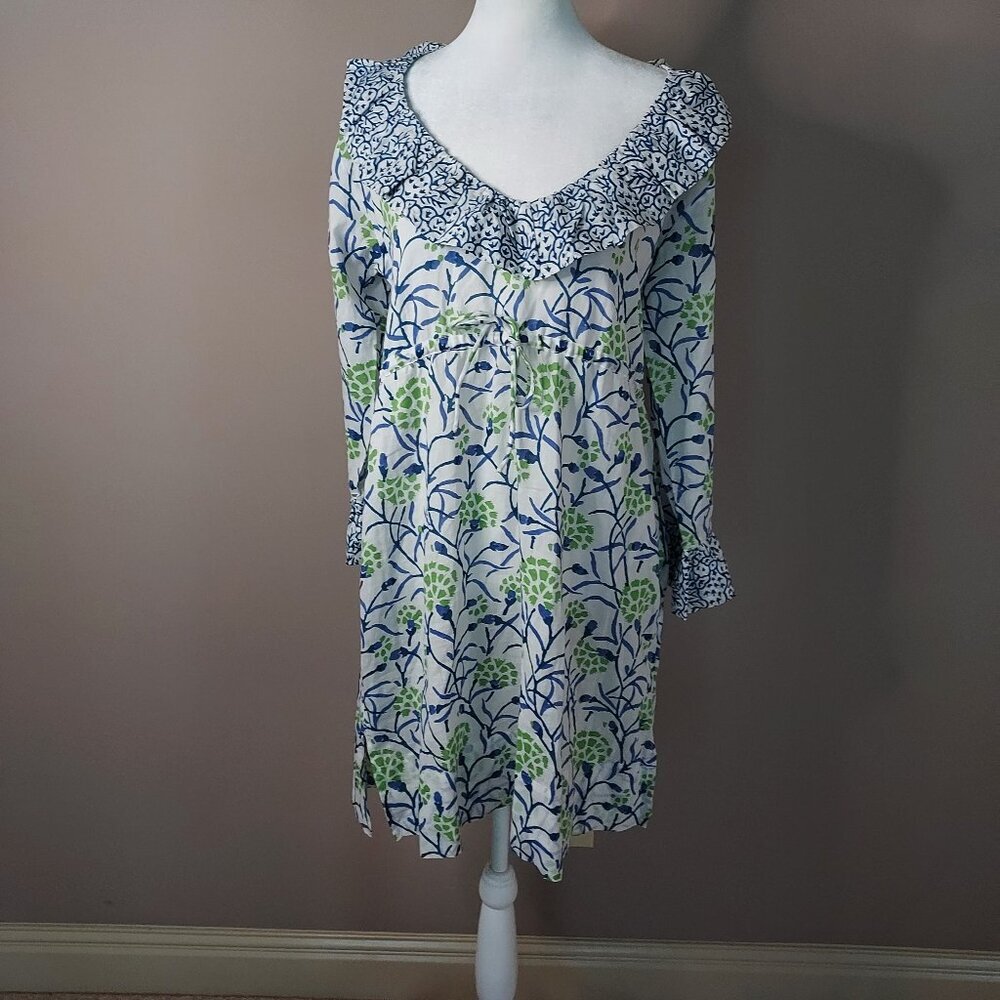 Gretchen Scott House of Leaves Floral Ruffle Tunic Dress Size Small